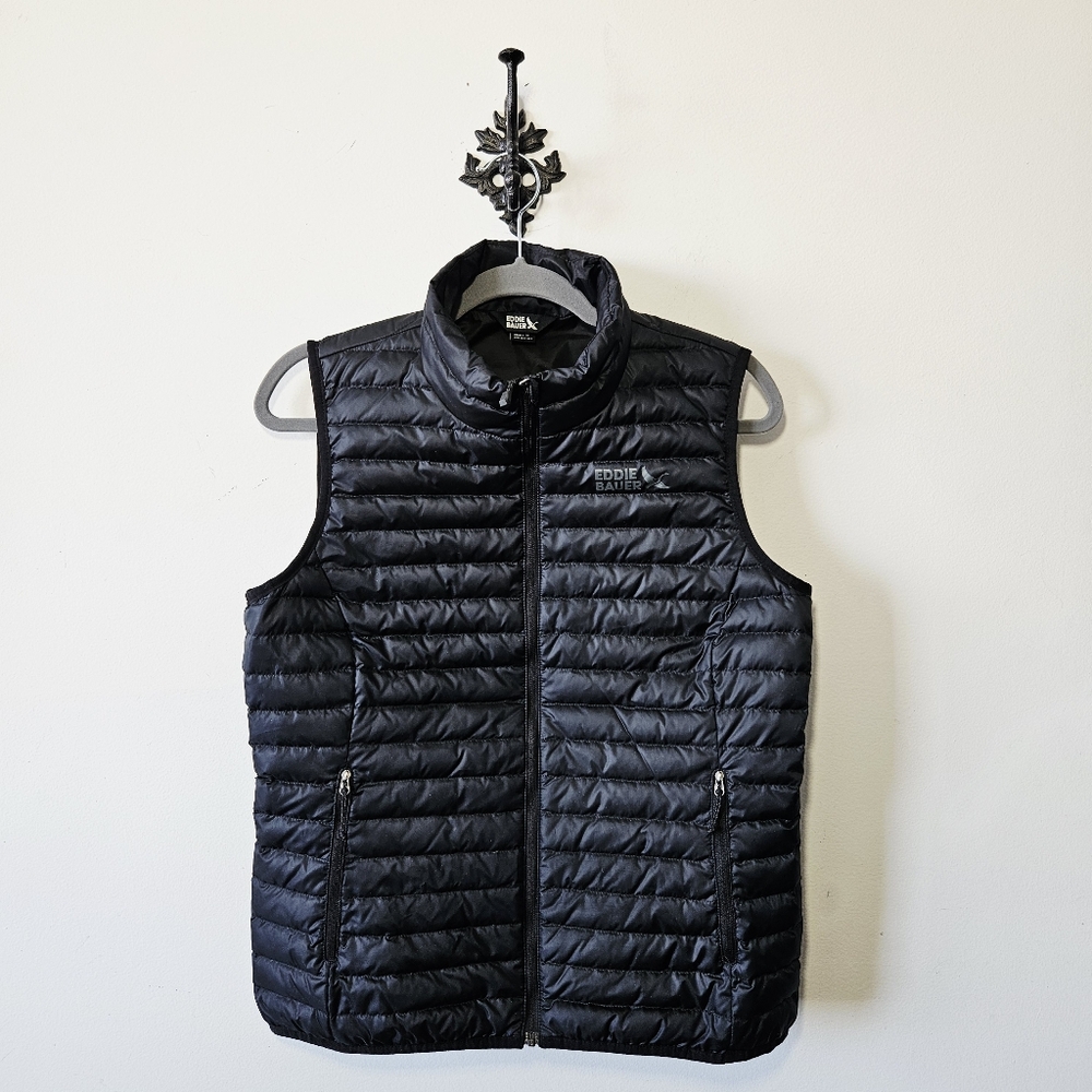Eddie Bauer Microlight Down Filled Vest Size M Black Full Zip